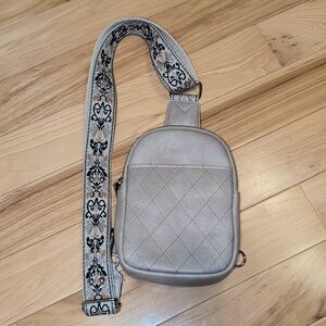 Grey Quilted Faux Leather Sling Bag